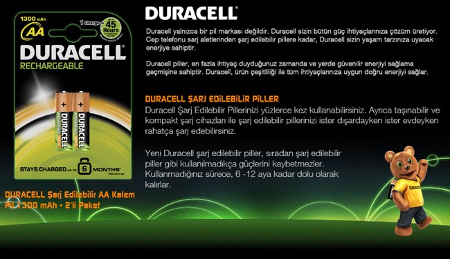 Duracell 1300 mAh Şarjlı AA Pil